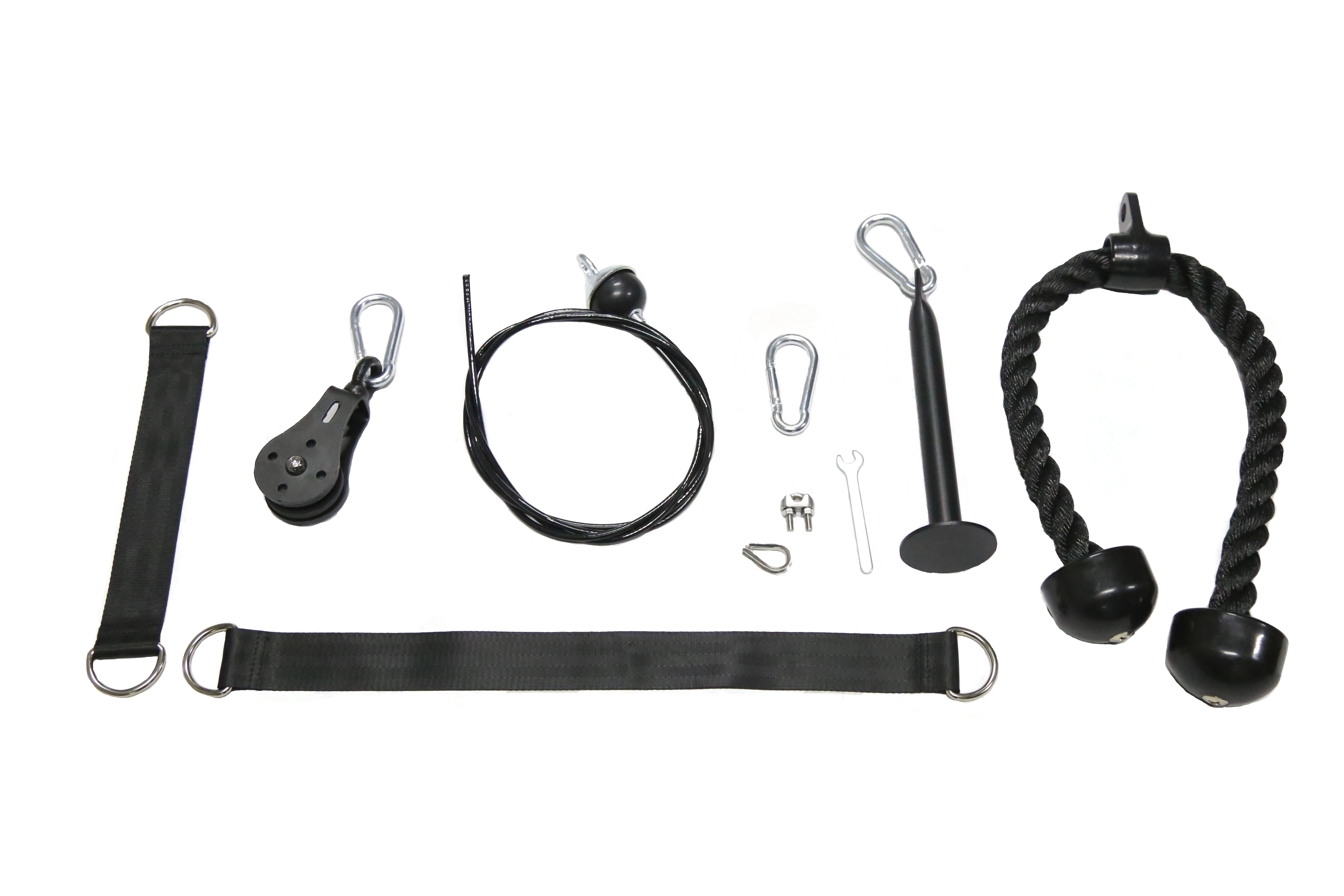 Hulkfit Cable Pulley System with Tricep Rope, Loading Pin, 3 Carabiners and Two Hanging Straps