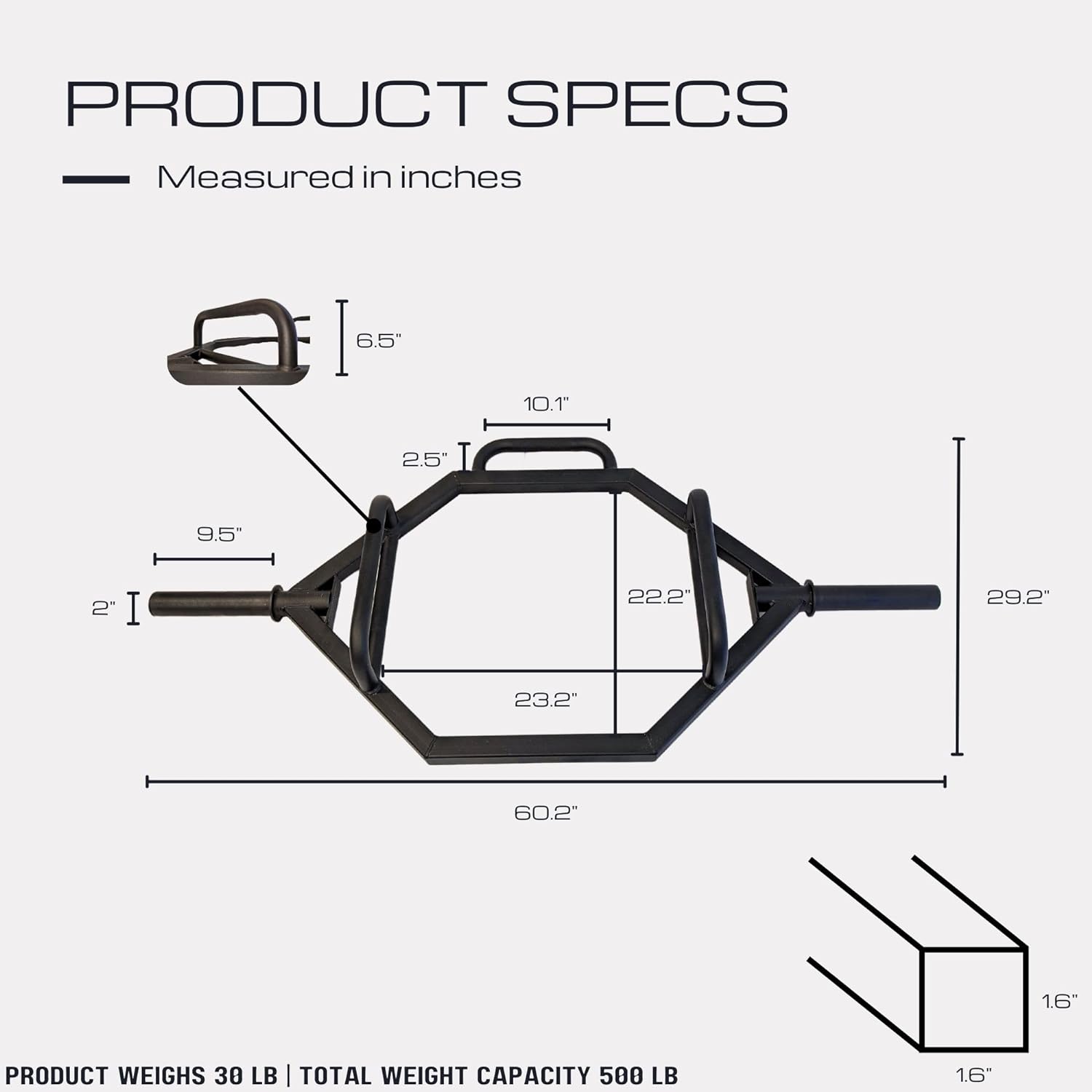 HulkFit 2-inch Closed Hex Shaped Trap Bar | 500lb Weight Capacity